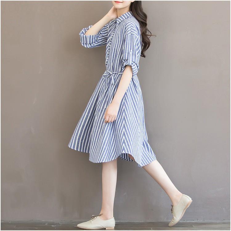 Đầm chữ A tay ngắn họa tiết sọc thời trang cho nữ