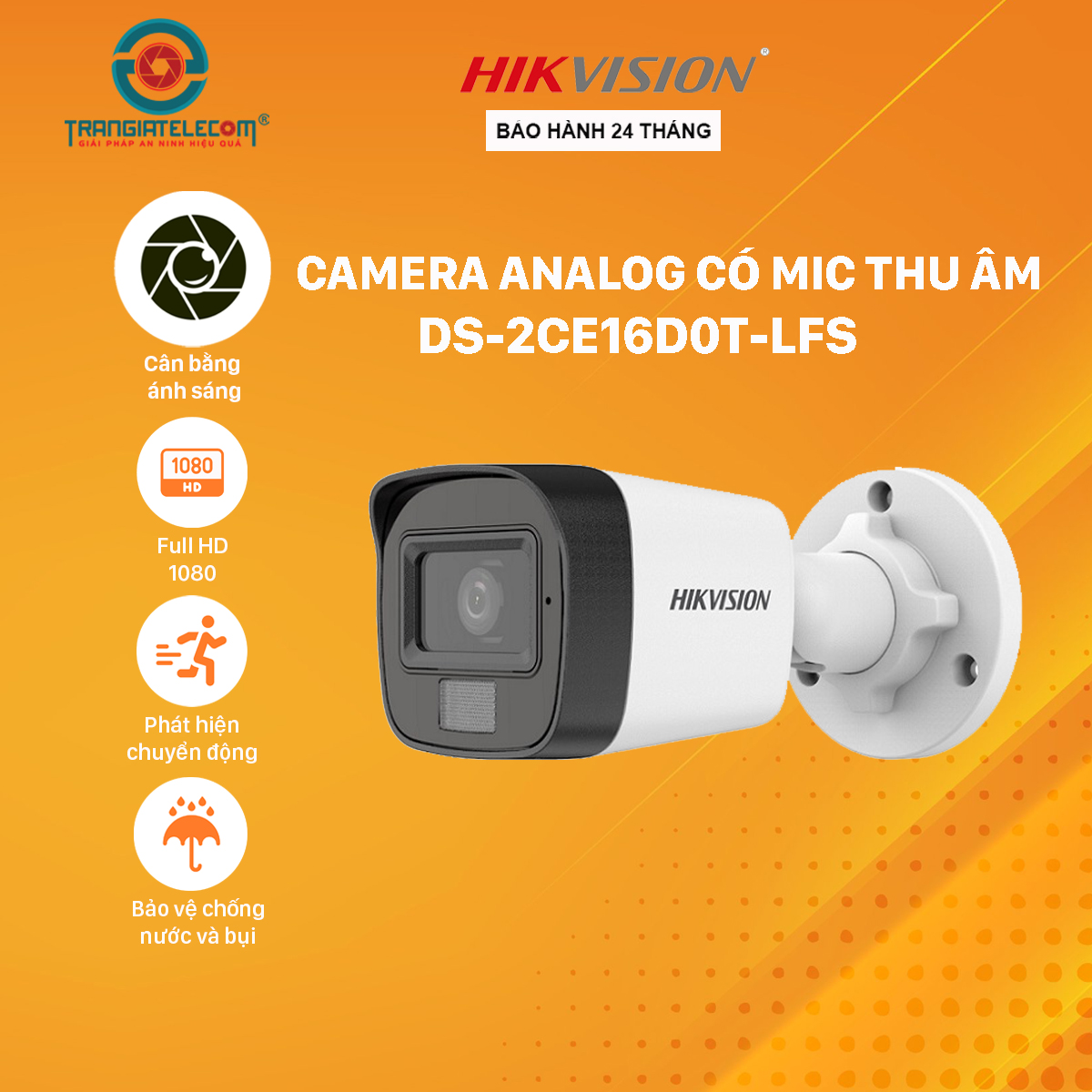 Camera Analog HIKVISION DS-2CE16D0T-LFS 1080P Tích Hợp Mic Thu Âm - Hàng chính hãng