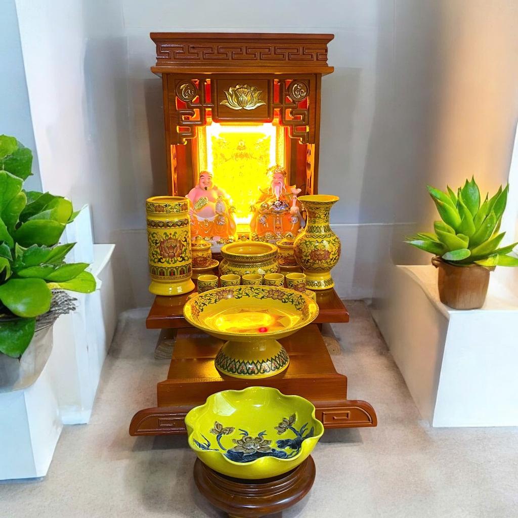 Set ban thần tài gấm vàng RỒNG VIỆT, bộ thờ thần tài đầy đủ cho gia chủ mệnh thổ, kim