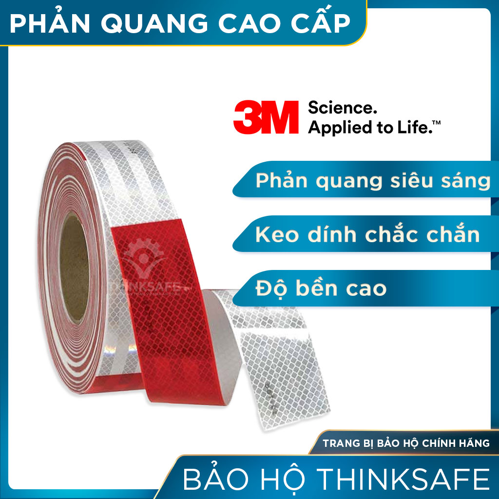 Băng keo phản quang 3M 983 phản quang theo cấu trúc kim cương, bền đẹp, màu trắng đỏ