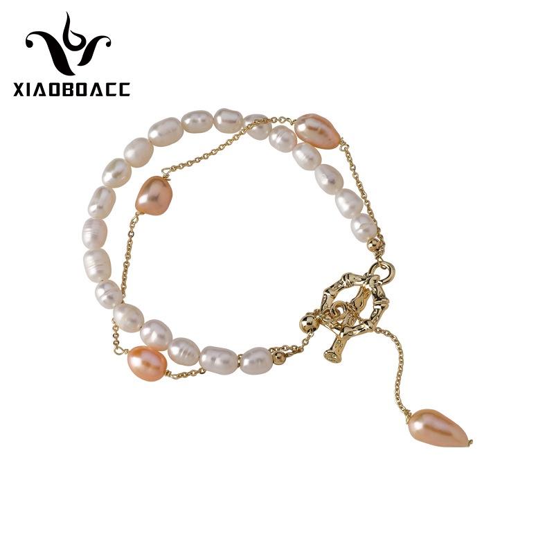 XiaoboACC Korean Fashion Double Layer Freshwater Pearl OT Buckle Bracelet