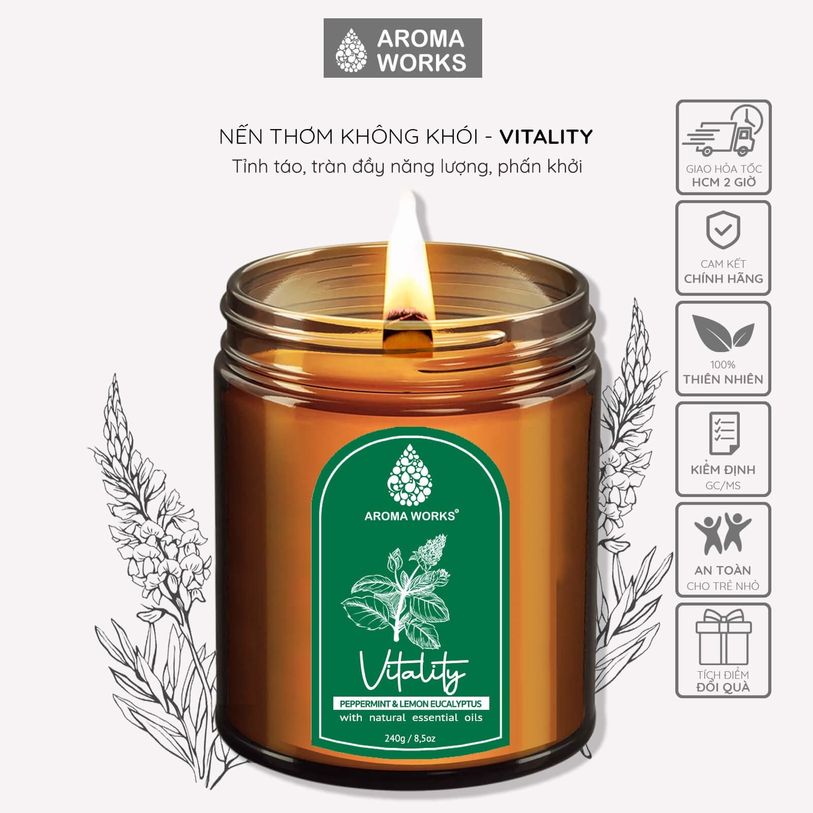 Nến Thơm Thiên Nhiên Aroma Works Aromatherapy Scented Candle 240g