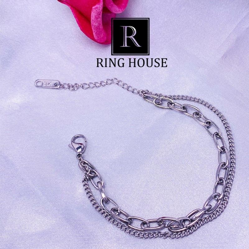 Lắc Tay Vòng Tay Titan Không Đen Gỉ Double Dây Xích Đẹp Ring House