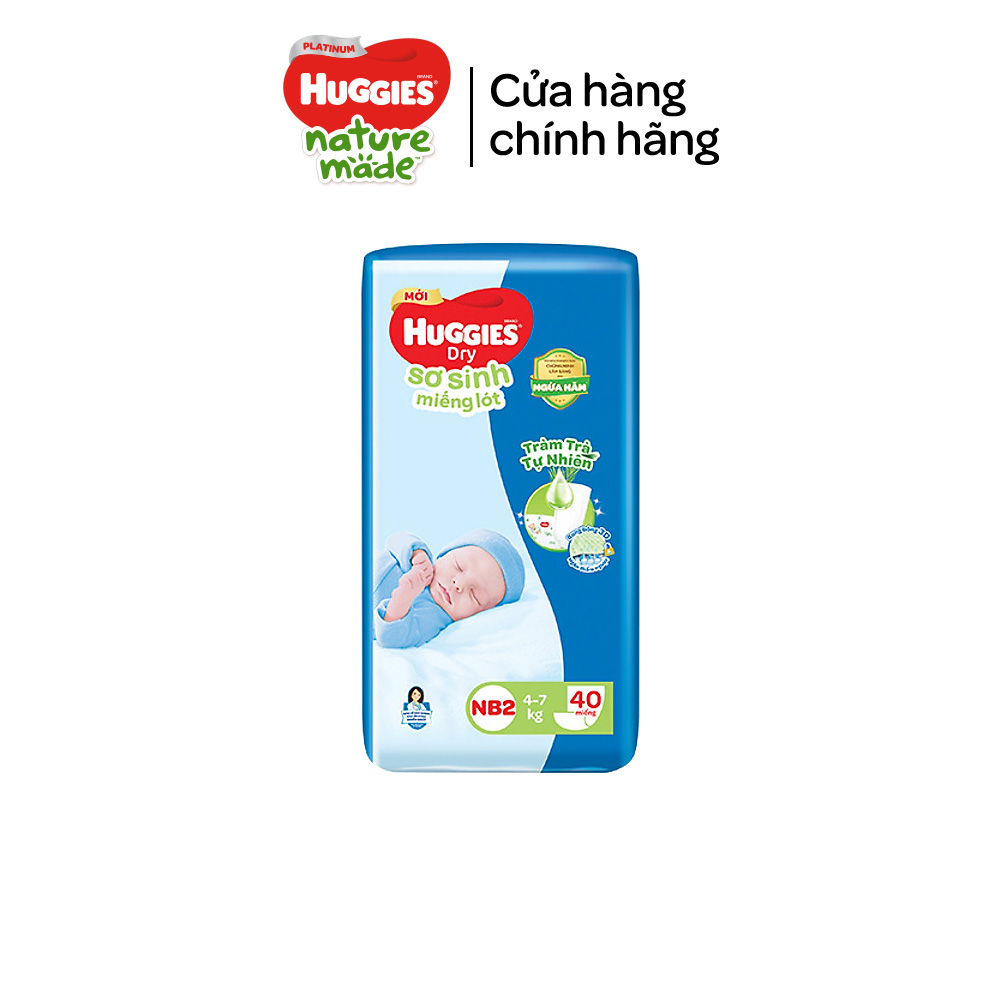 Miếng lót sơ sinh Huggies Tràm Trà Newborn 2 (4-7kg) - N40 Gói 40 miếng và N60 - Gói 60 miếng