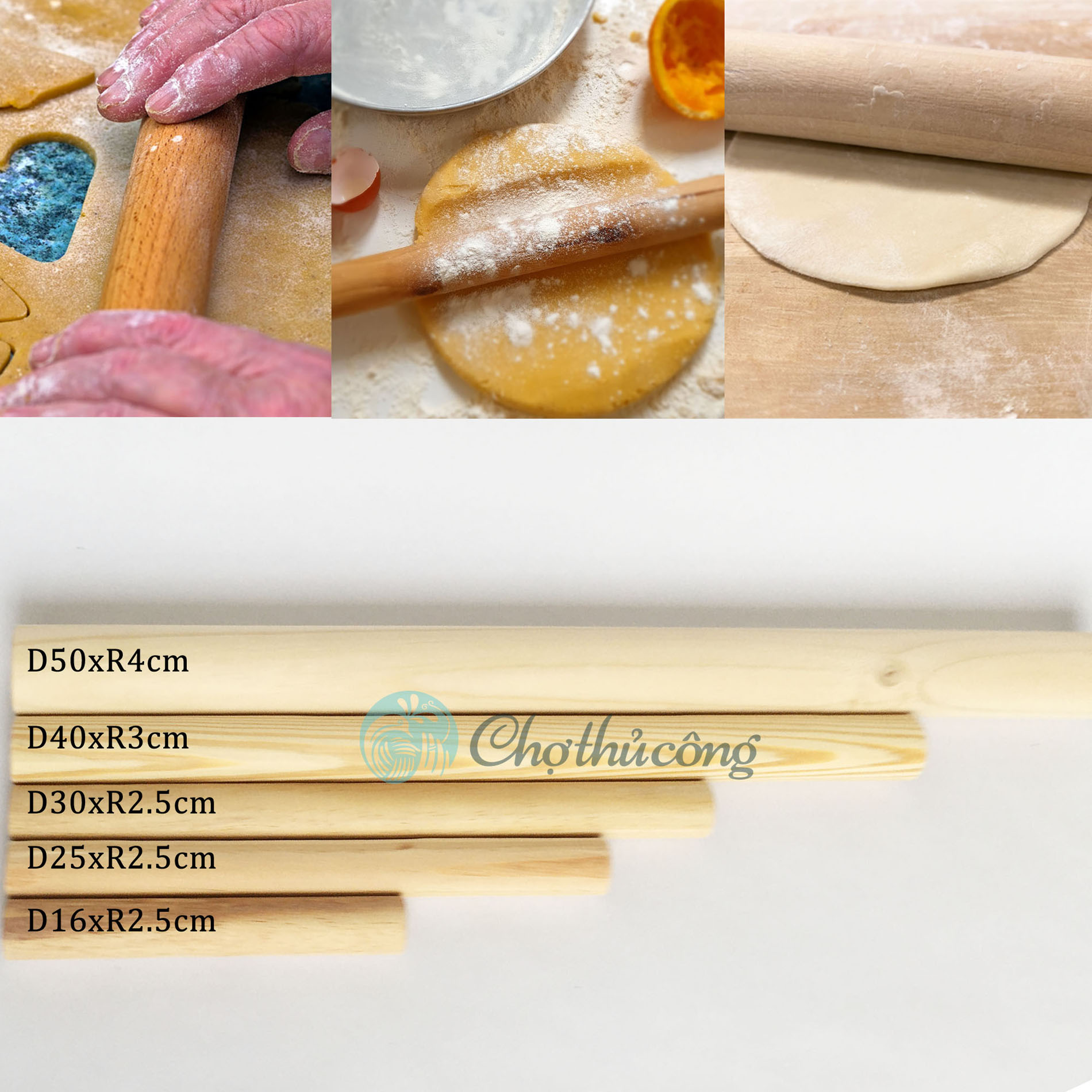Cây lăn bột bằng gỗ tự nhiên, Cây cán bột - dụng cụ làm bánh / Cây lăn đất sét - dụng cụ đất sét, làm gốm