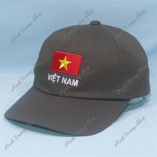 Nón kết thêu lá cờ Việt Nam có khóa dán phía sau vòng đầu 56-60cm - Nâu