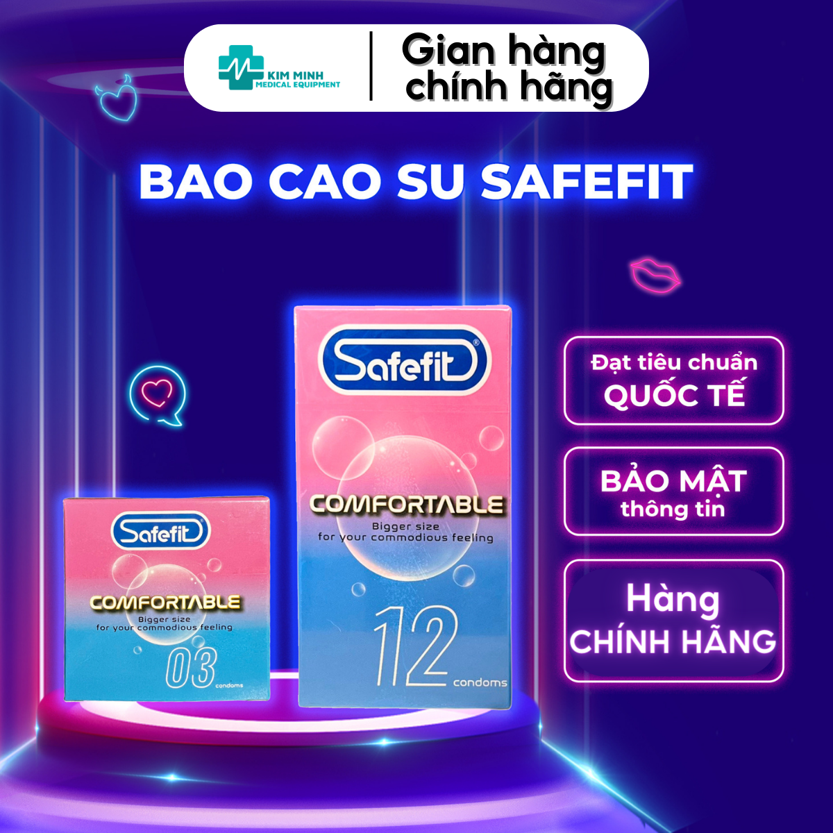 Bao cao su Safefit Comfortable nhiều gel bôi trơn, siêu mỏng hộp 12, 3 chiếc