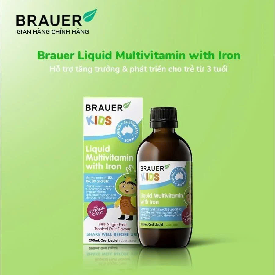 Siro Brauer Vitamin bổ sung sắt &amp; Hỗ trợ phát triển toàn diện cho trẻ từ 3 tuổi 200ml