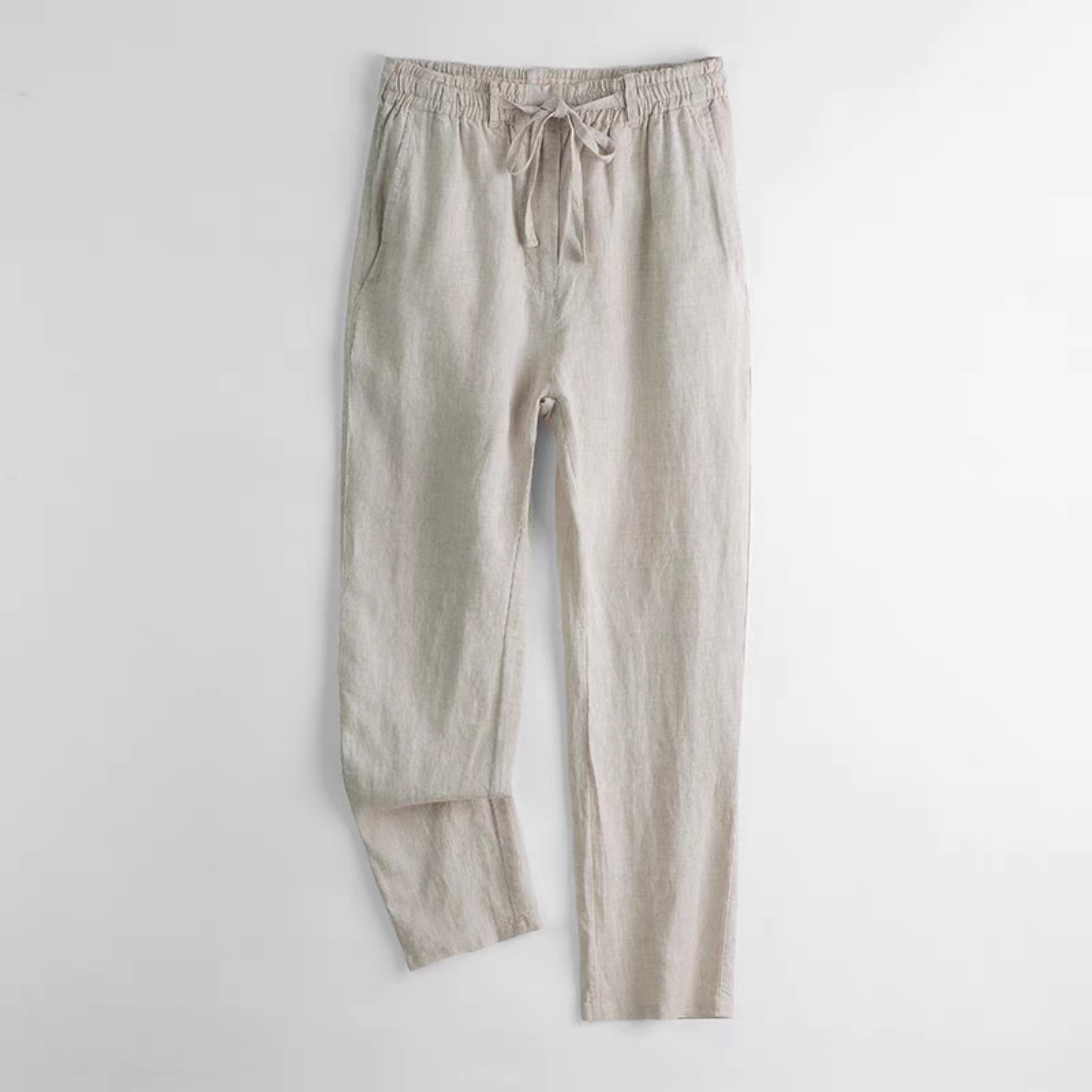 Quần dài đũi Linen suông nam form rộng phối cạp chun kèm dây rút