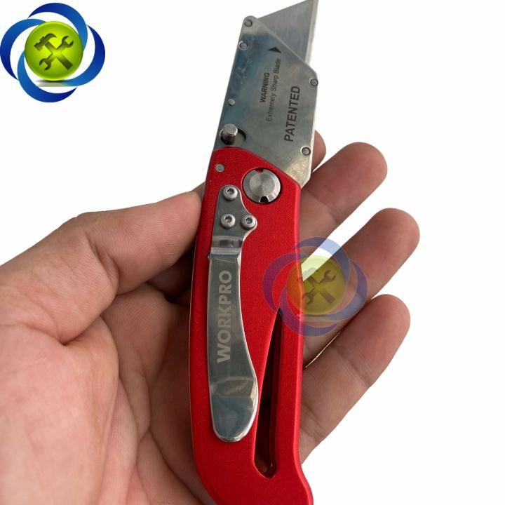 Dao rọc cáp Workpro WP211003 gấp gọn thân nhôm màu đỏ