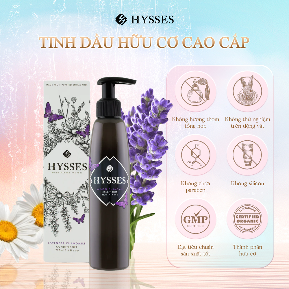 Dầu Xả Tinh Dầu Cao Cấp Hysses Giúp Nuôi Dưỡng, Củng Cố Hàng Rào Bảo Vệ Tóc, Cho Mái Tóc Suôn Mượt Với Oải Hương và Cúc La Mã Hữu Cơ Tự Nhiên