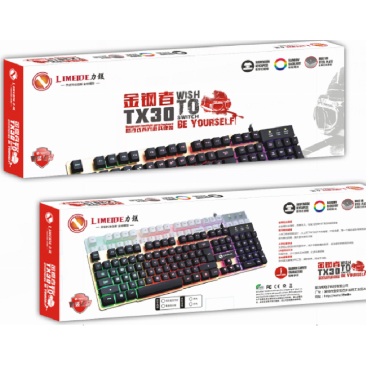 Bàn phím giả cơ chuyên game LIMEME TX30 Led Xuyên Phím 7 Màu