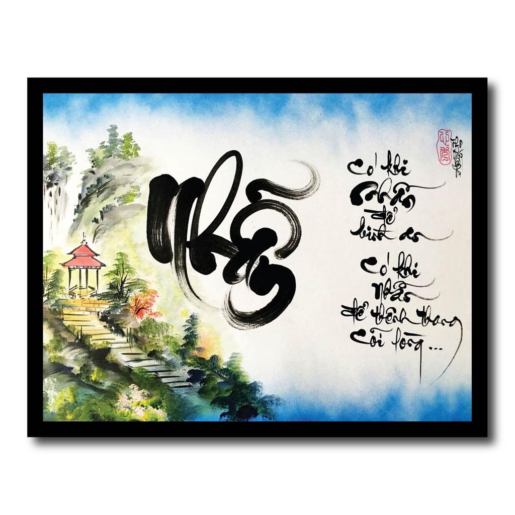 Tranh thư pháp chữ Nhẫn, thuận buồm xuôi gió, tân gia, đồng quê chữ Hạnh Phúc treo tường