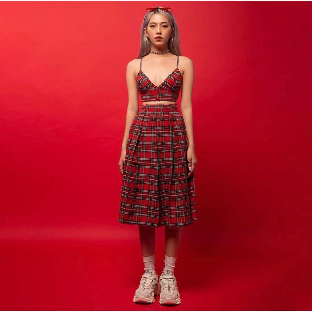 Áo Ngực Khoét Chữ V Caro Đỏ TARTAN - Caro Bralette / Red