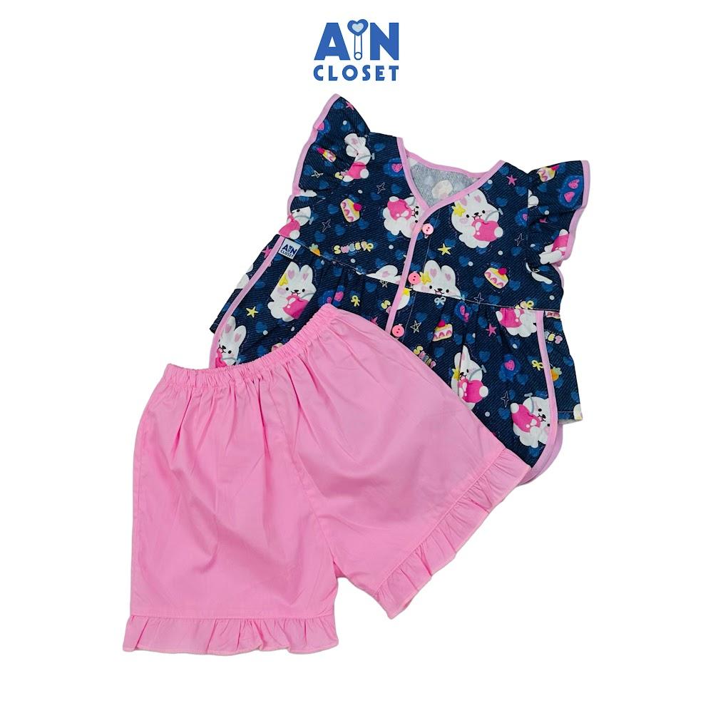Bộ quần áo Ngắn bé gái họa tiết Kẹo Thỏ Hồng Xanh Cotton - AICDBGEC4B6I - AIN Closet