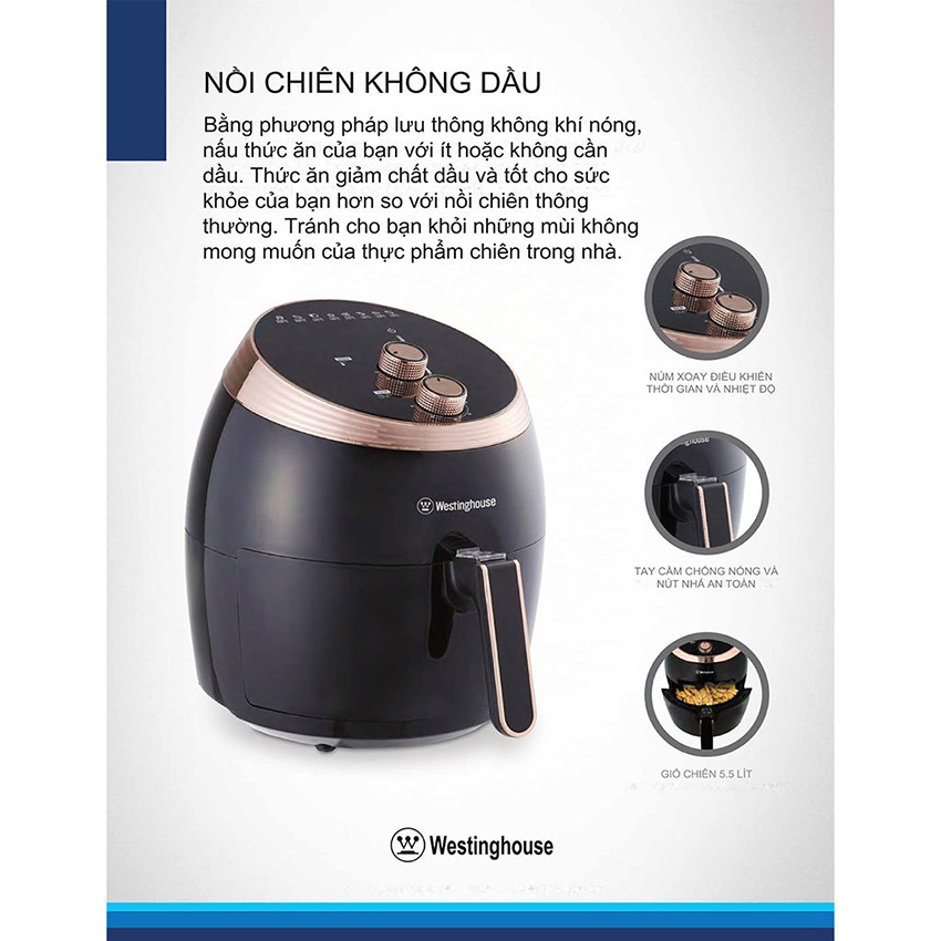 Nồi Chiên Không Dầu Westinghouse WKAFDS16 (5.5 Lít) - Hàng Chính Hãng