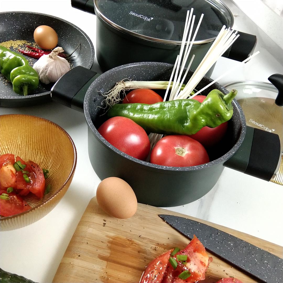 Bộ 3 món nồi chảo đáy từ cao cấp Hàn Quốc Seoulcook Healthy, phong cách Châu Âu hiện đại, dùng được tất cả các bếp/Induction
