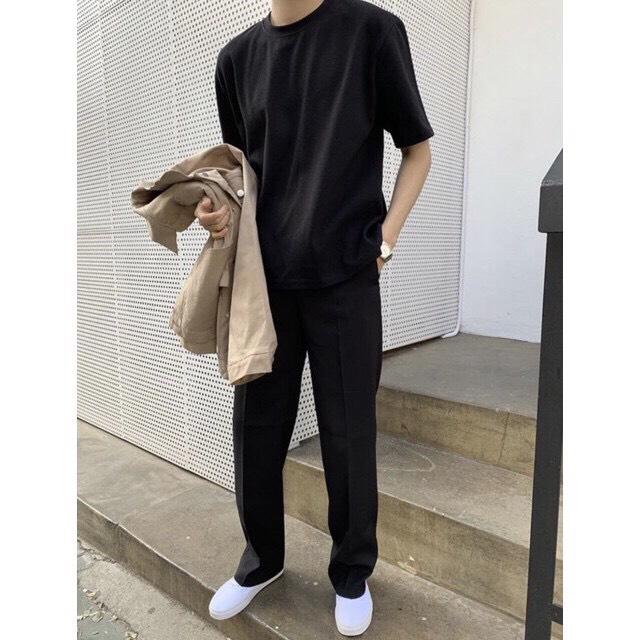 Áo Thun TRƠN Tay Lỡ Unisex From Rộng Nam Nữ Hot Trend Độc Lạ Blackwhite1
