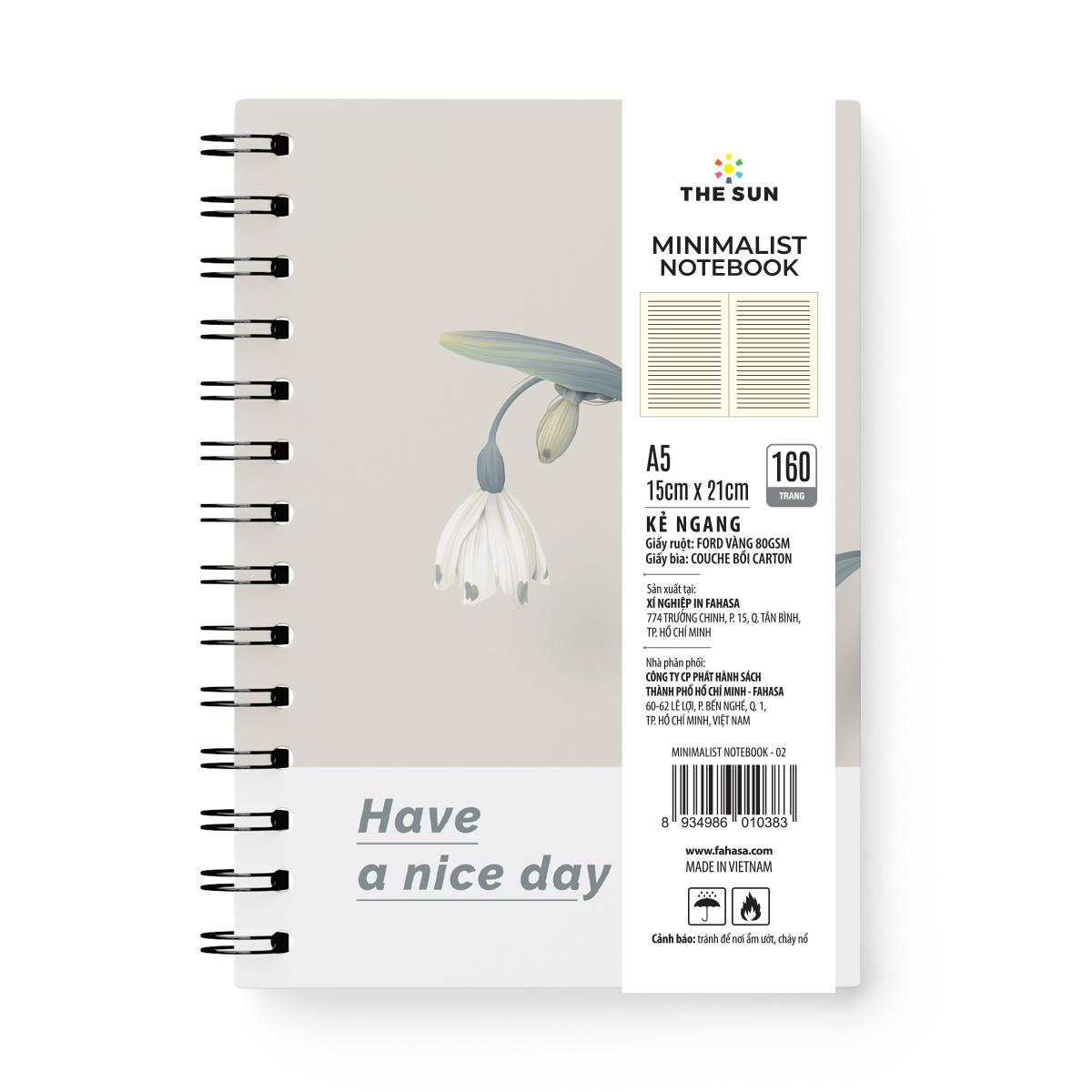 Sổ Lò Xo Bìa Cứng Minimalist A5 - Kẻ Ngang - 160 Trang 80gsm - The Sun 02