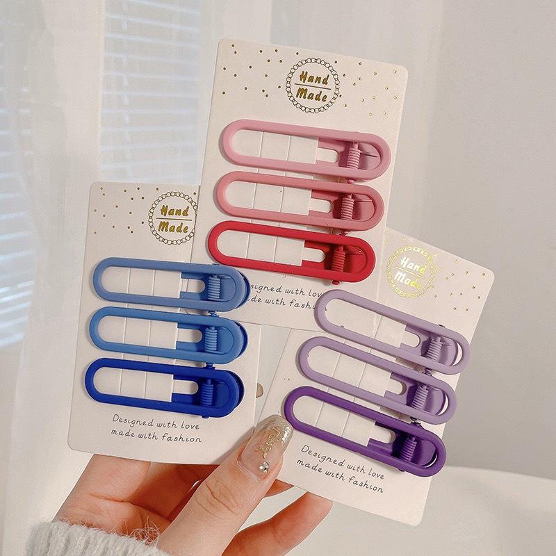 Set 3 Kẹp Tóc Mái Hợp Kim Mỏ Vịt Nhiều Màu Sắc Ngọt Ngào Xinh Xắn Dễ Thương