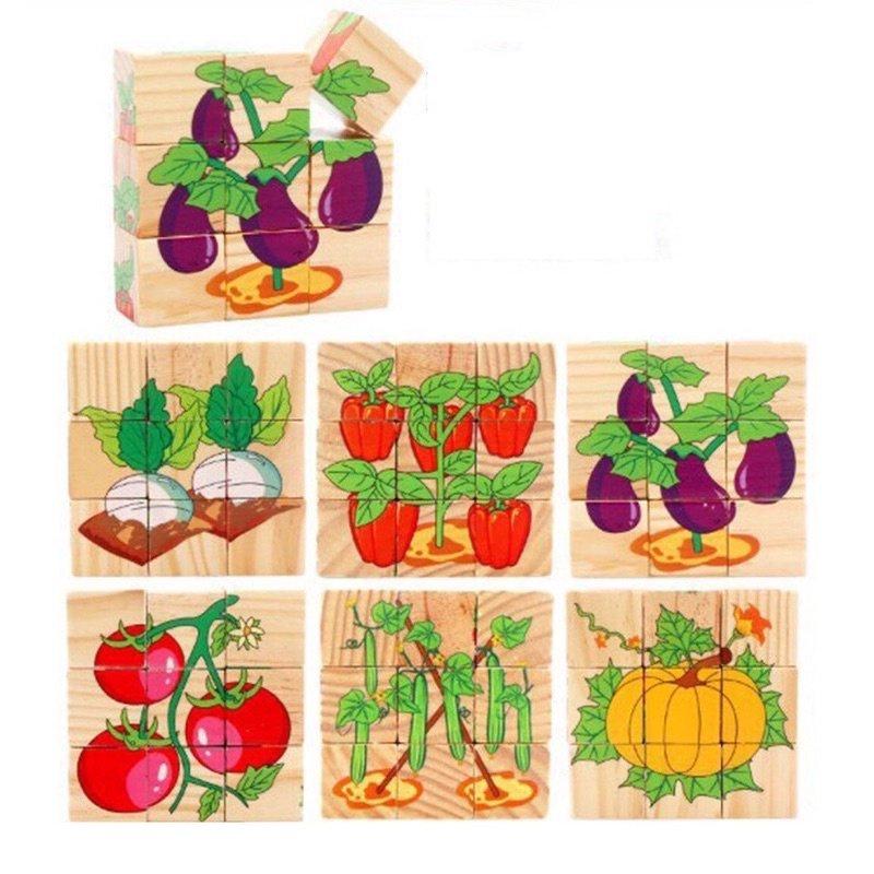 Đồ chơi tranh ghép gỗ  CHẤT LƯỢNG CAO  Bộ 6 mặt 9 miếng xếp hình 3D đa chiều khối cục cho bé