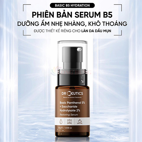 Tinh chất dưỡng ẩm DrCeutics Basic Panthenol 5% + Saccharide Hydrolysate 2% (30g/40g) - Hàng chính hãng