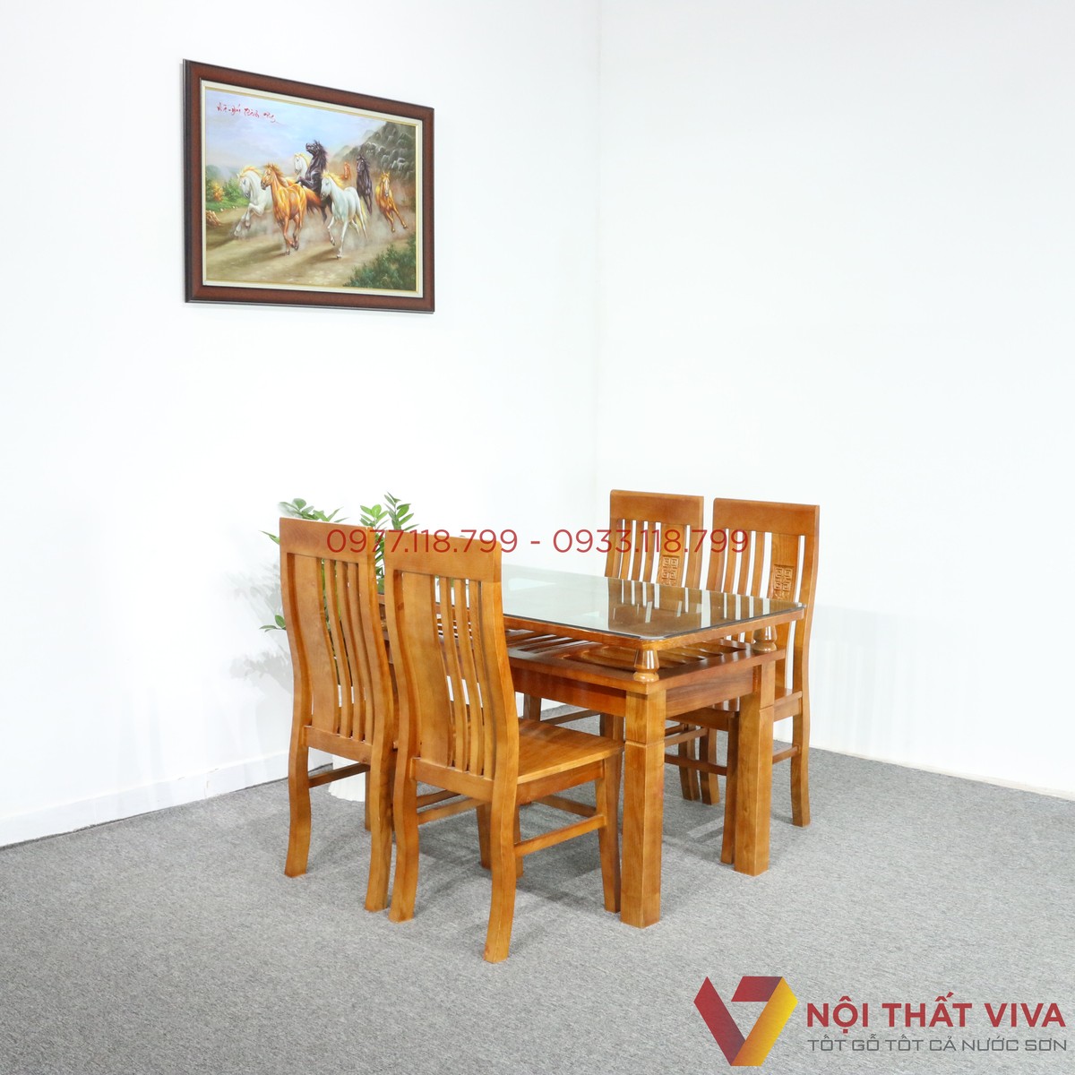 Bộ Bàn Ăn Gỗ Sồi 2 Tầng 4 Ghế Màu Cánh Gián