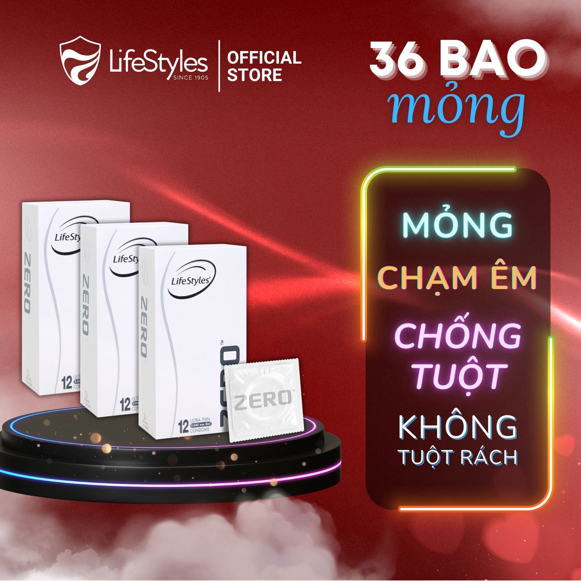 Combo 3 Bao cao su LifeStyles Zero cao cấp siêu mỏng nhiều gel bôi trơn hộp 12 bao