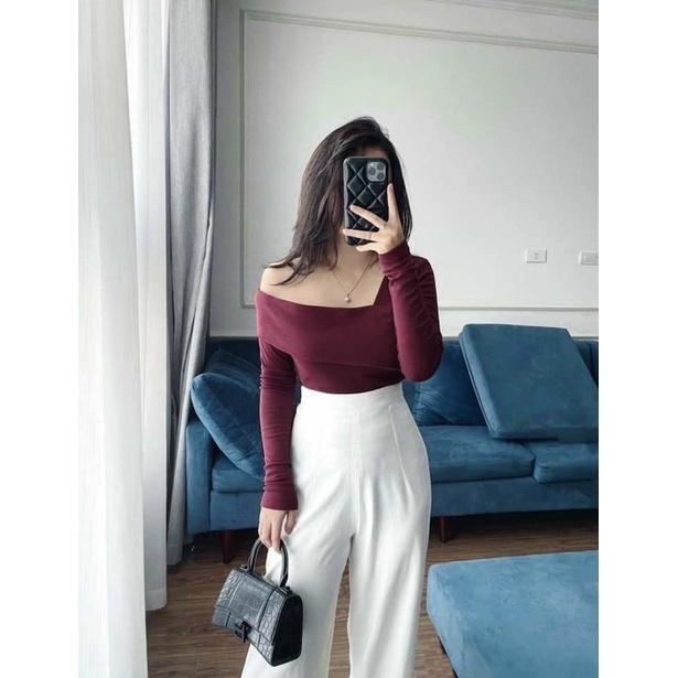 Áo trễ vai tay dài ️ ️ chất liệu co giãn tốt trẻ trung sexy đi chơi đi tiệc
