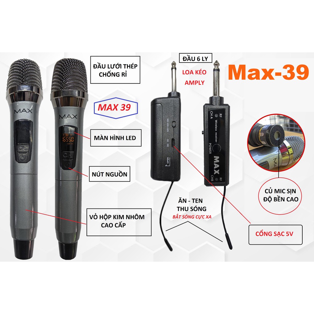 Combo 2 Micro Không Dây Đa Năng MAX-39 Hát Hay