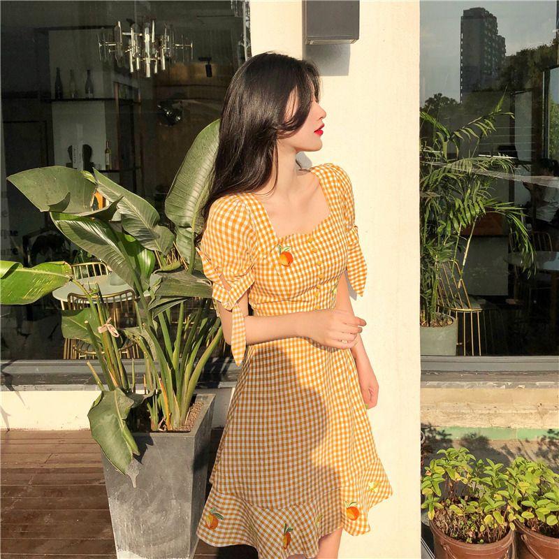 CHENGRUI Trang phục mùa hè 2021 Pháp Vintage ngọt ngào mối tình đầu siêu cổ tích Plattern váy sen phong cách phương Tây thắt lưng váy