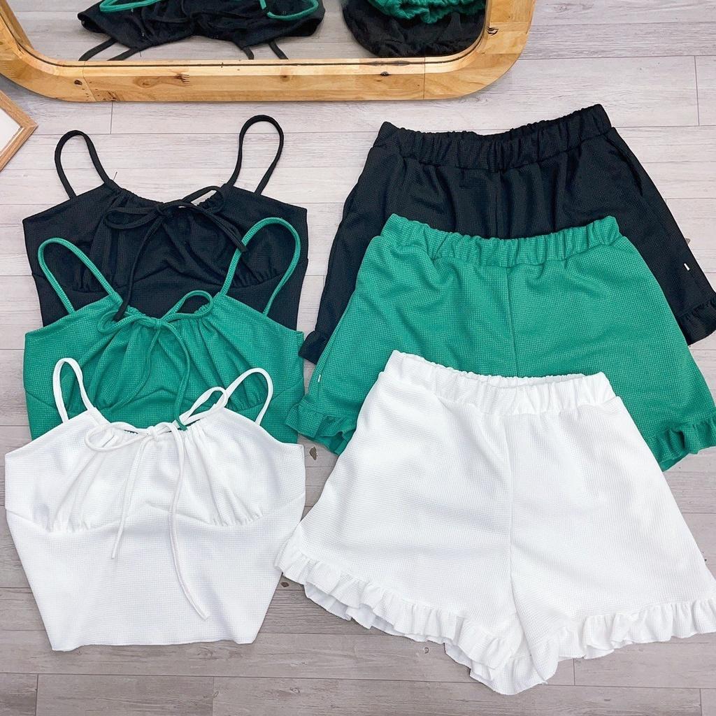 Set Áo Dây Quần Đùi chất liệu vải tổ ong nhiều lổ thông hơn li ti thông thoáng BIGSIZE CÔ NHỎ- SET20