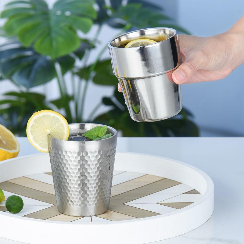 Cốc kim loại phong cách mới nhất Hàn Quốc 304 cốc nước bằng thép không gỉ cốc bia cốc trà hai lớp vàng thịt nướng nhà hàng cốc ăn nóng