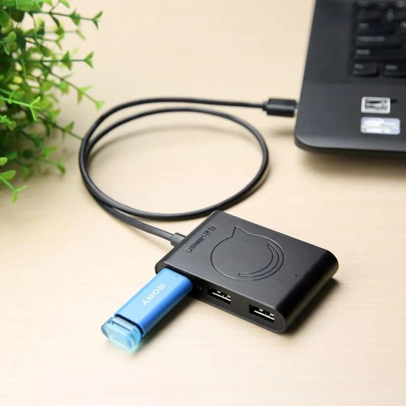 Ugreen UG20238CR101TK 1M Màu Đen Bộ chia 3 cổng USB 2.0 kèm đầu đọc thẻ SD/M2/SD/TF - HÀNG CHÍNH HÃNG