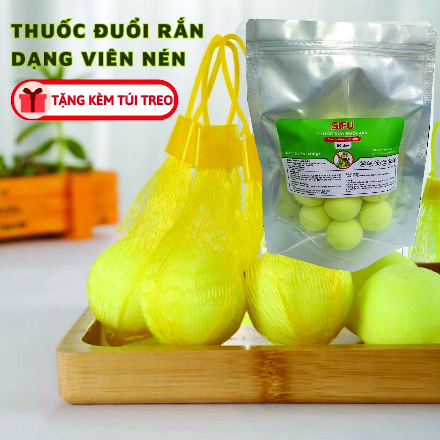 Thuốc Xua Đuổi Rắn Sifu - Dạng Viên Cô Đặc - Gói 10 Viên - Tặng Kèm Túi Lưới