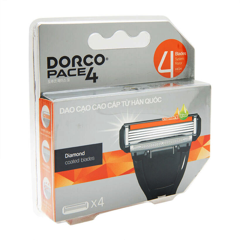 Vỉ 04 Đầu Cạo Râu 4 Lưỡi Dorco Pace 4 FRA 1040-4B + Tặng Tay Cầm Dao Cạo Râu Dorco