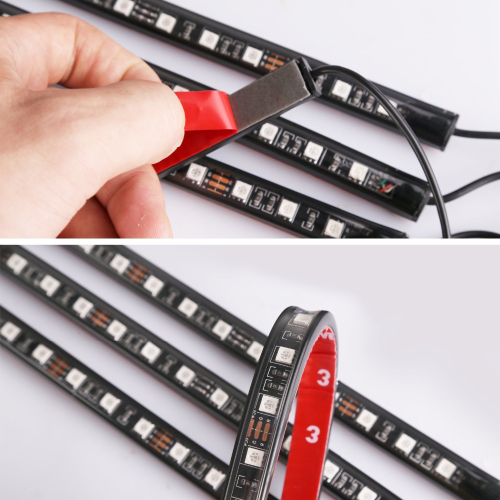 4 Dải Đèn LED Nội Thất Siêu Sáng Cho Ô tô, Đèn 7 Màu, Dài 22cm Chống Thấm Nước