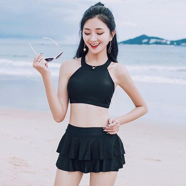 Đồ Bơi nữ Bikini nữ 2 mảnh áo Yếm Chân Váy Hai Tầng Freesize dưới 53kg phong cách Hàn Quốc | QP007