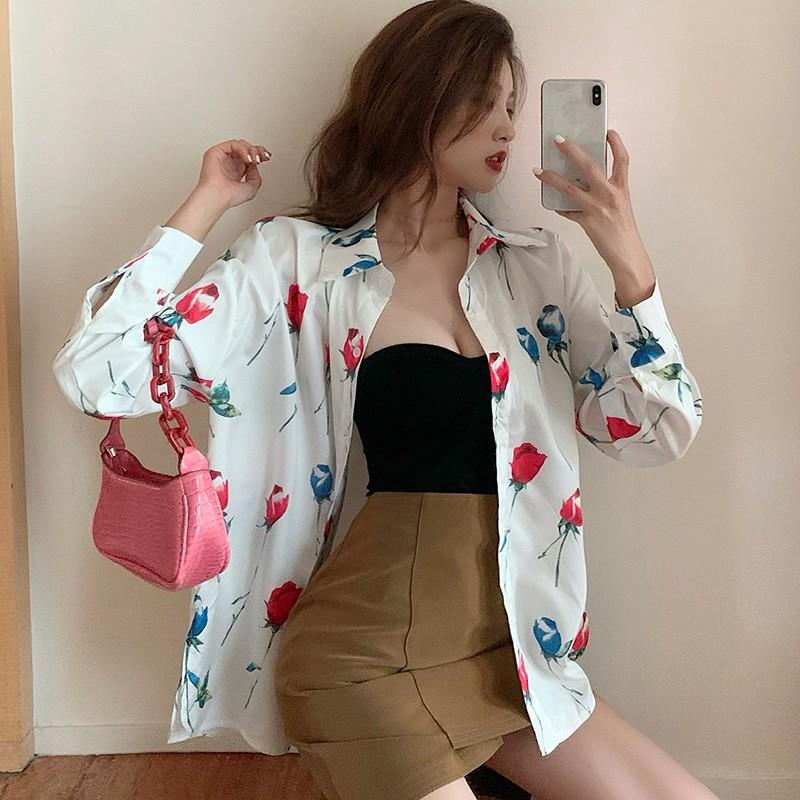 Áo Sơ Mi Tay Dài Dáng Rộng In Họa Tiết Cá Tính Cho Nữ