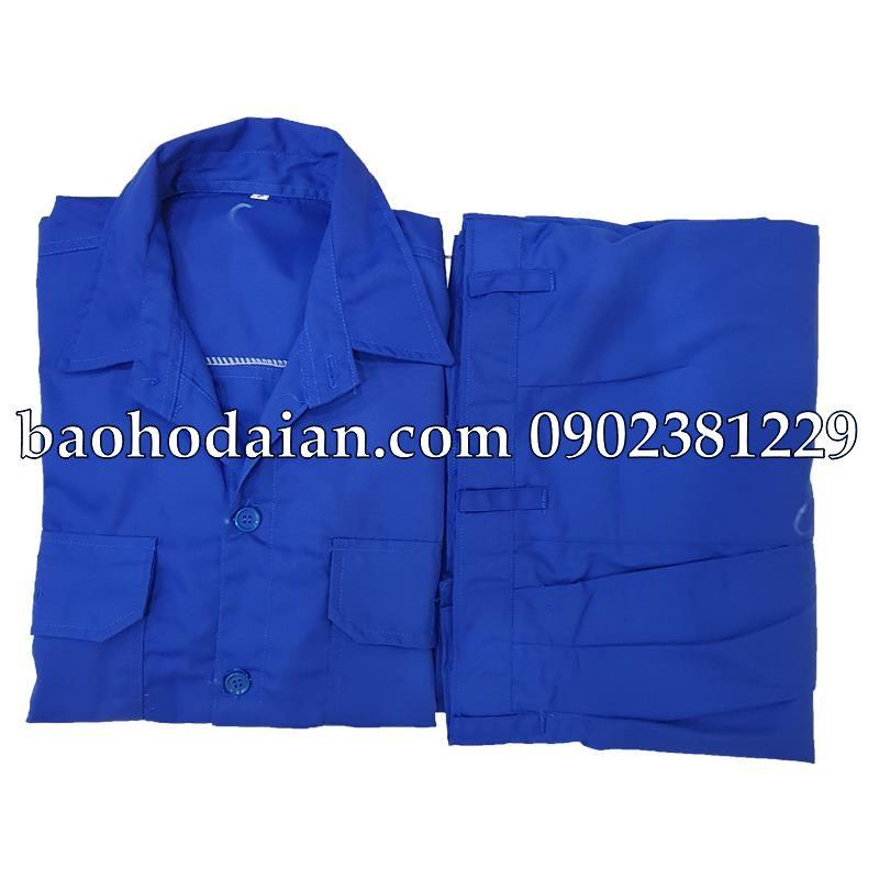 Quần áo công nhân vải kaki xi màu xanh bích
