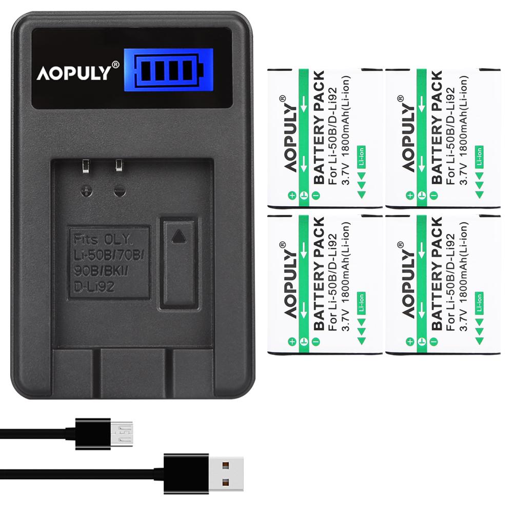 AOPULY 1800mAh Li-50B D-LI92 Pin máy ảnh Li-ion cho Olympus LI-50B LI 50B LI50B cho Pentax D-LI92 XZ-1 SP-800UZ SZ-30 Màu sắc: Sạc n 4Pin