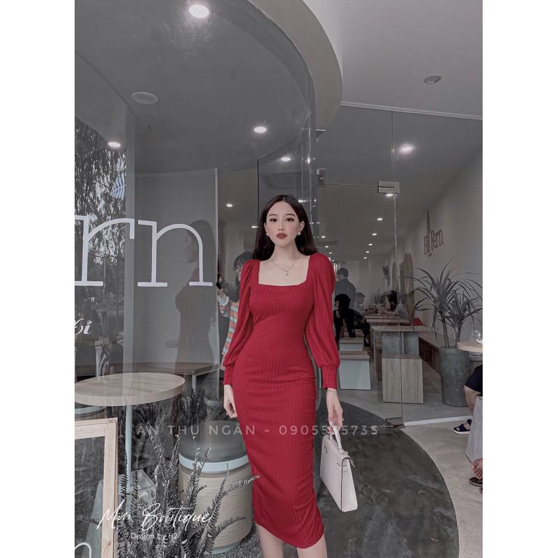 Đầm Len Body Nữ Màu Trắng Đen Ghi Dài Tay Bồng Tiểu Thư Cổ Chữ V Váy Len  Hai Dây Dáng Ôm Sát Đi Tiệc Sành Điệu Loại Đẹp  Shopee Việt