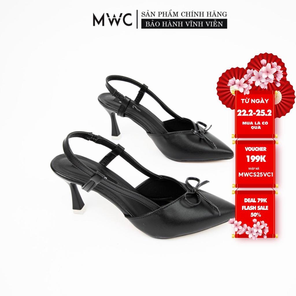 Giày Cao Gót thời trang MWC giày quai hậu cao gót đính nơ tiểu thư siêu xinh NUCG-11036