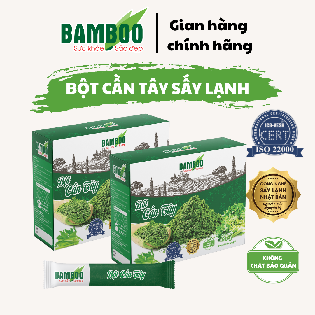 Combo 2 Hộp bột Cần tây Bamboo nguyên chất, siêu mịn (60g/ 20 gói x2) - Hỗ trợ giảm cân, làm đẹp da