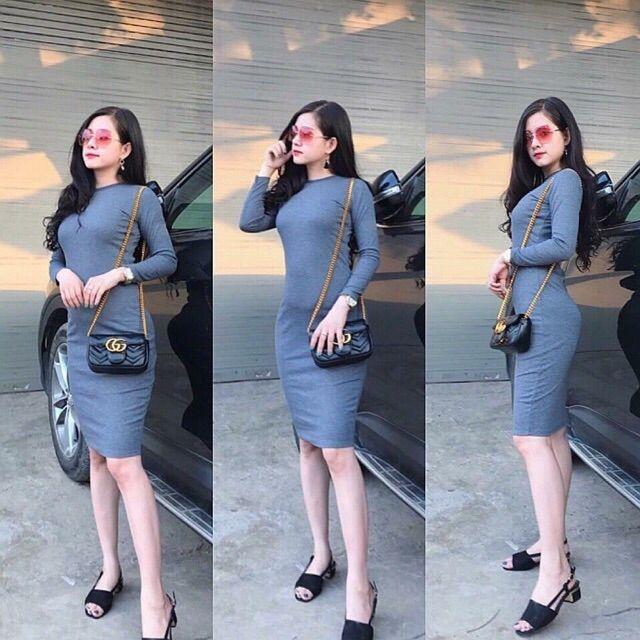 Váy Body len tăm dài tay siêu phẩm - Váy len ôm body thu đông cực hot
