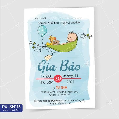 Thiệp thôi nôi – sinh nhật Pluxi bé Trai tuổi Chuột 01