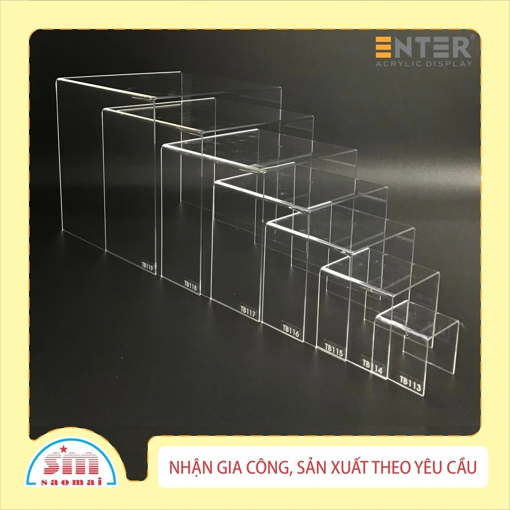 Kệ trưng bày mica 3 mặt uốn Enter TB119 200x200x200mm mica dày 2mm, Kệ livestream, Kệ mica chữ U trong suốt để đồ đa năng