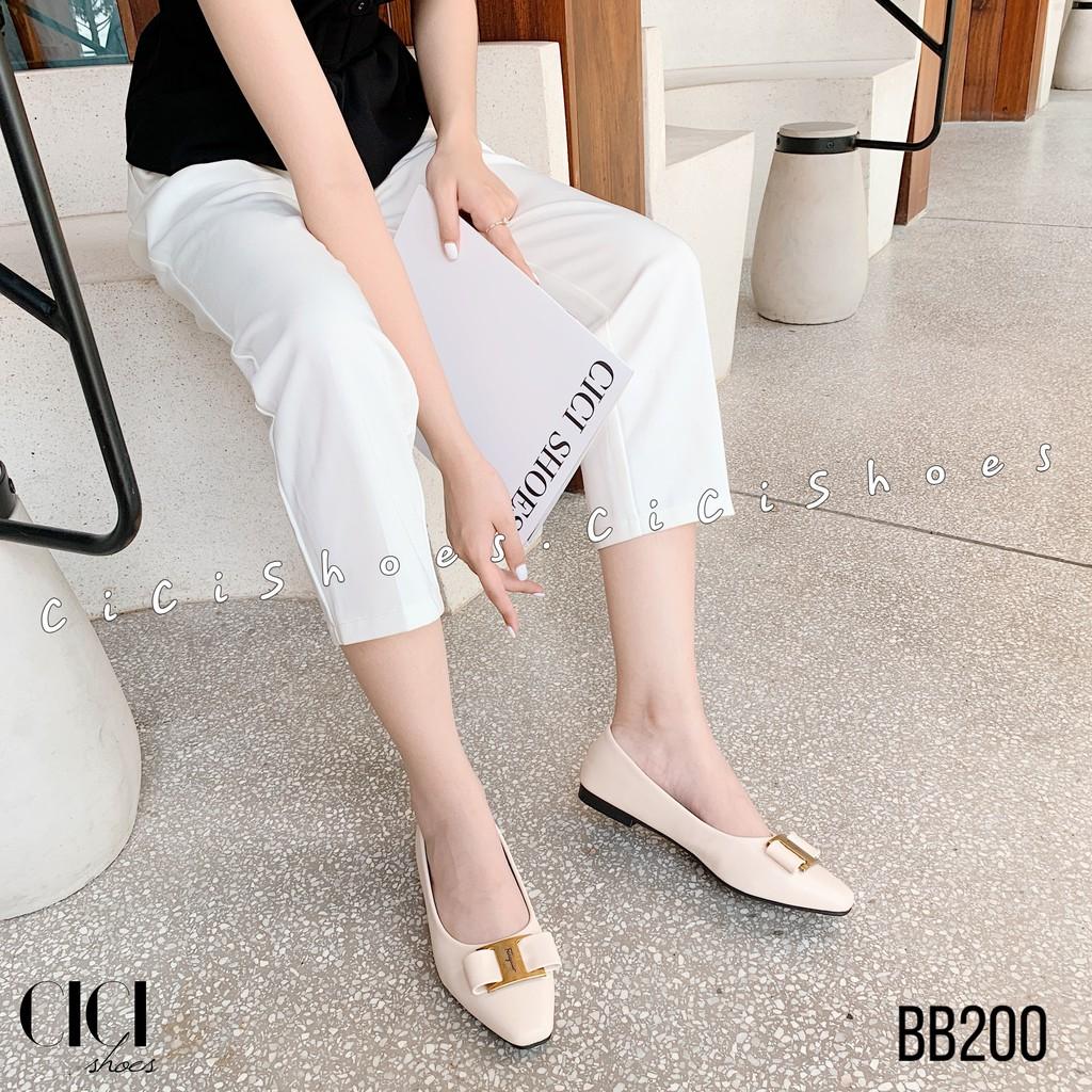 Giày búp bê nữ CiCi Shoes, giầy da lì mũi vuông khoá - BB200