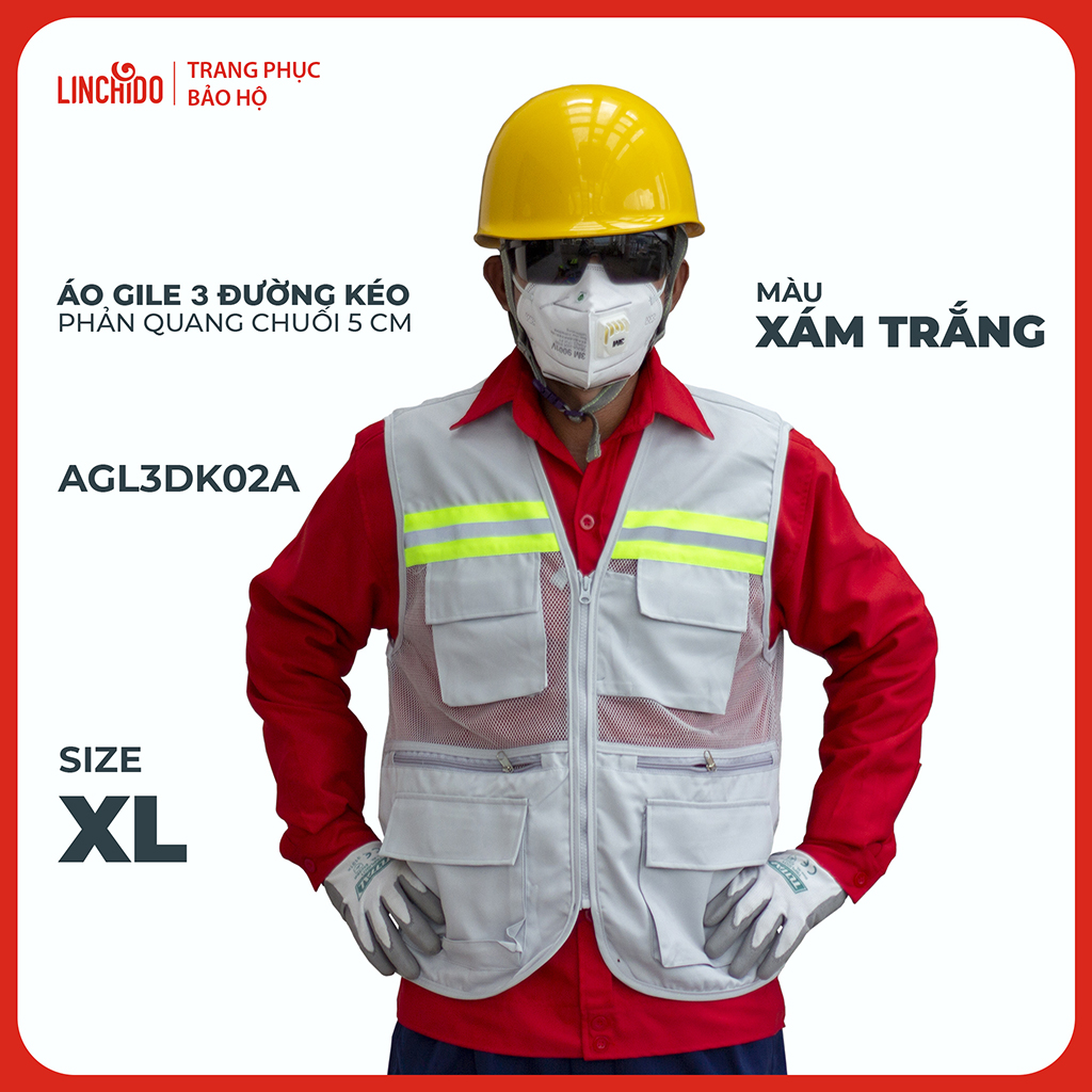 Áo Gile Kỹ Sư, Giám Sát Công Trình, Bảo Hộ Lao Động, 3 Đường Kéo, 6 Túi - Mã AGL3DK02A