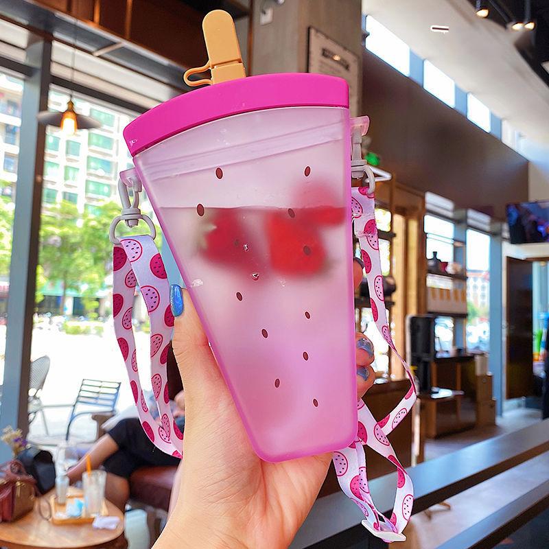 Bình Nước Nhựa Dễ Thương Dưa Hấu Kem Bình Nước Có Ống Hút Bình Chống Rơi Di Động Popsicle Cốc Trẻ Em Nước